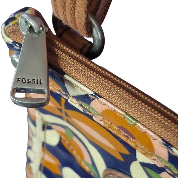Fossil Key-Per Crossbody Bag – Retro Floral Coated Canvas, Small, Blue/Orange - Picture 4 of 5